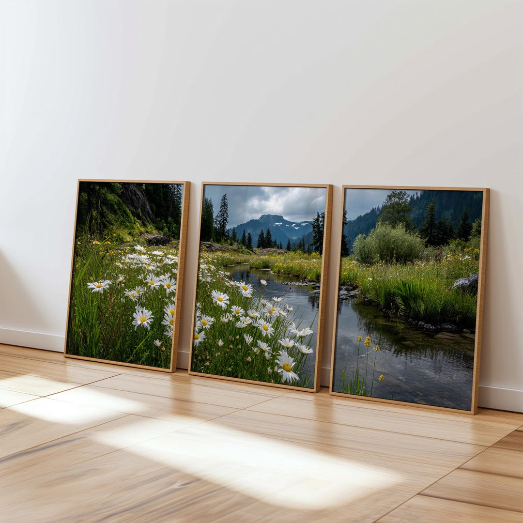 Meadow Triptych Wall Art Digital Download Set of 3 Wildflower Landscape ...