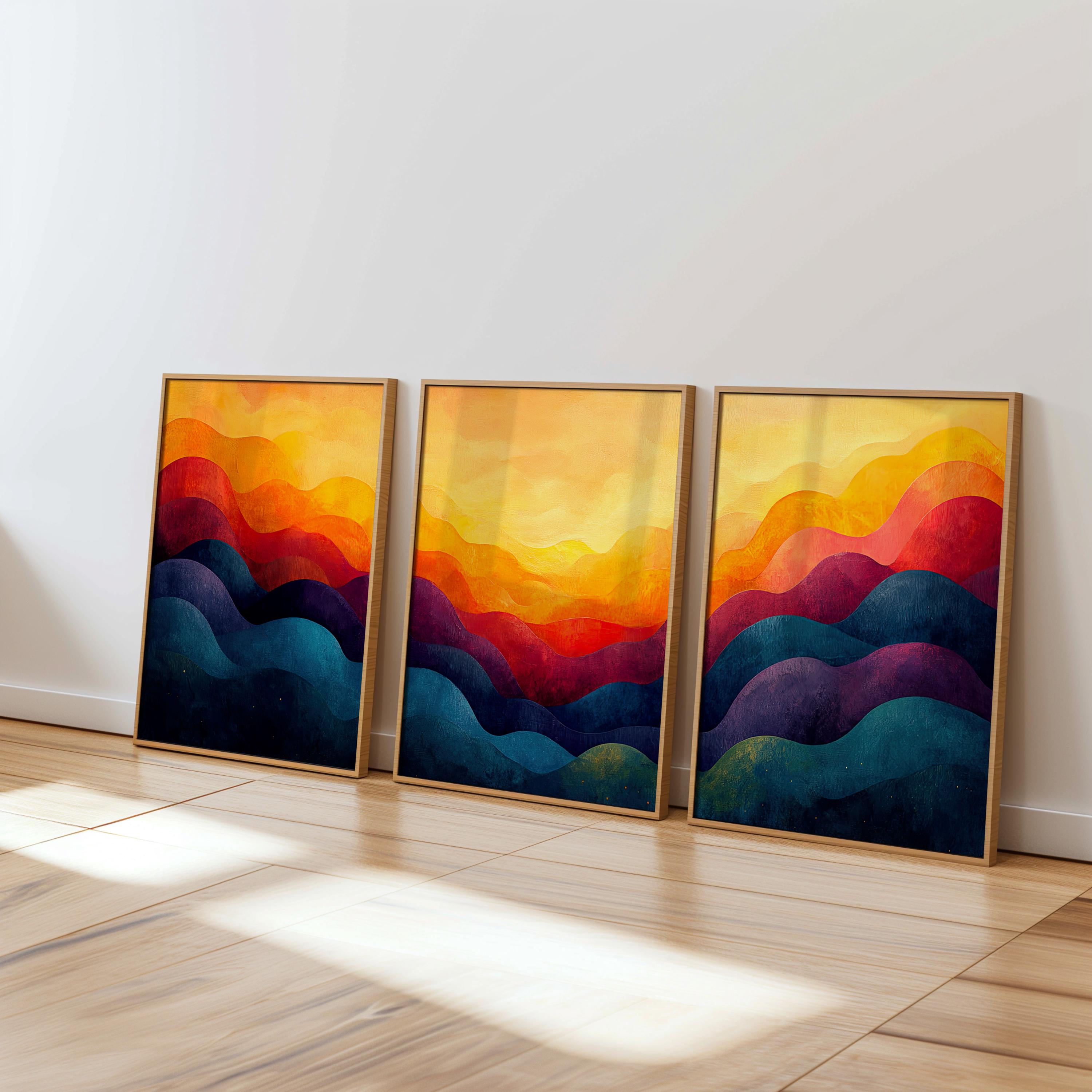 Sunset Triptych Wall Art Digital Download Set of 3 Abstract Landscape ...