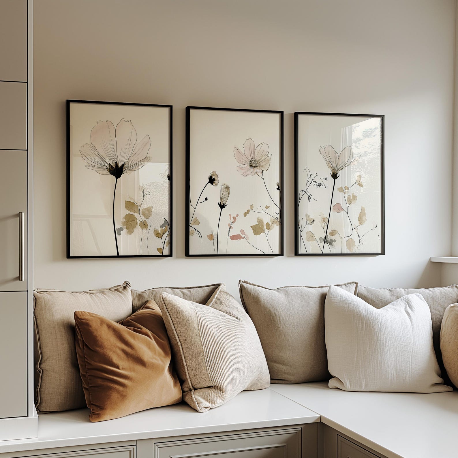 Botanical Wall Art Printable Set of 3, Modern Floral Triptych Digital ...