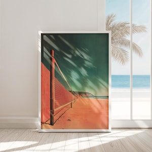 california beach volleyball wall art print retro coastal decor pastel sunset digital download instant printable beach house art