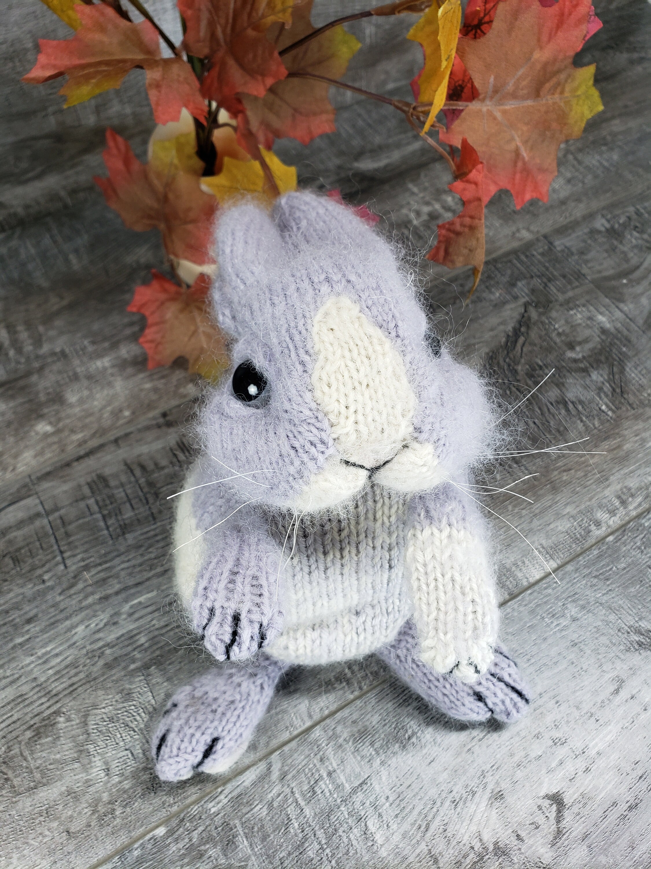 Stuffed Dwark Rabbit Bunny Rabbit • Knitted • Realistic·• Purple and White Dwarf • Large ...