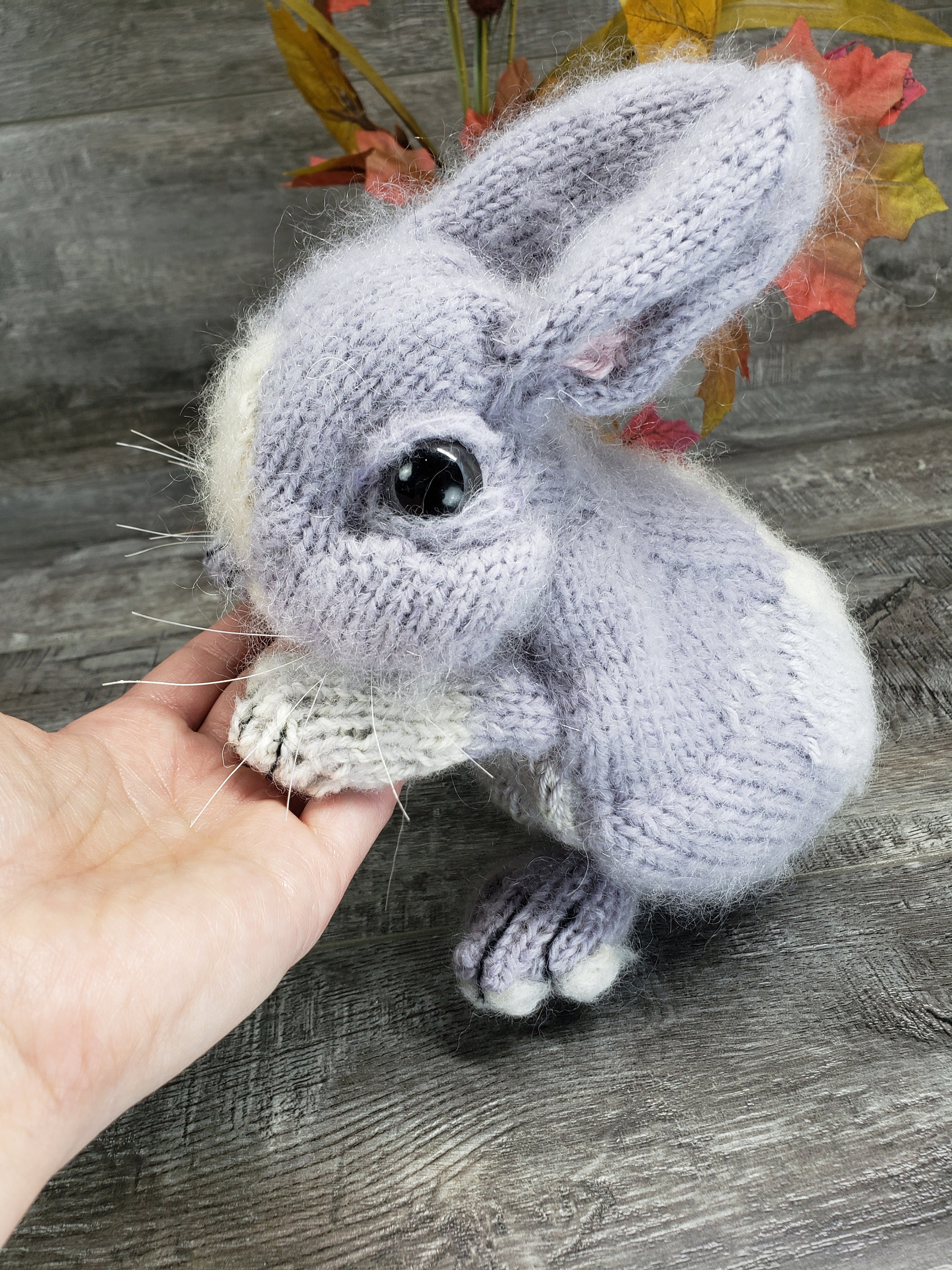 Stuffed Dwark Rabbit Bunny Rabbit • Knitted • Realistic·• Purple and White Dwarf • Large ...