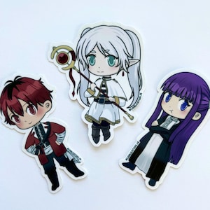 Frieren, Fern, and Stark Chibi Stickers