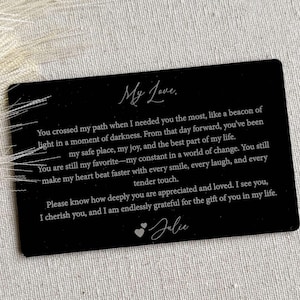 Tarjeta de billetera para esposo, regalo de San Valentín para él, primer aniversario juntos, tarjeta de cumpleaños personalizada de la esposa, de la novia