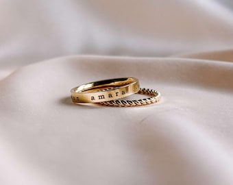 Engraved stackable name rings, minimalist gold jewelry stainless steel, mom ring birthday gift, kid name engraved on ring, mrs wife gift