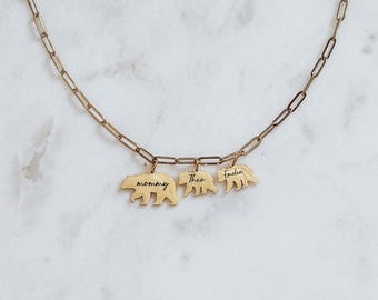 Mama Bear Charm Necklace, New mom and baby name necklace, bear family pendant, baby bear charm, Personalized Mom Necklace with Bear Charms