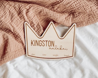 Crown shaped hospital sign Birth Stat, little prince baby, baby name tag prince, engraved baby name announcement, prince charming baby sign