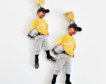 Face Head Earrings, Baseball mama jewelry, Bobble head earrings, Husband photo earring, school spirit mom, Pet Photo Earrings, dog mama gift
