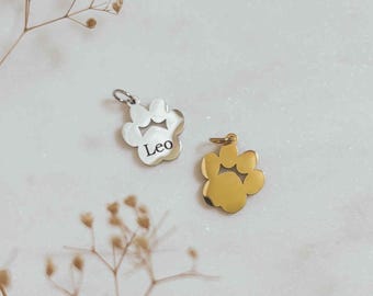Dog name charm, Paw Charm Stainless, rescue dog mom gift, engraved dog charm for bracelet, paw for Jewelry Making Supply, wildcat paw print