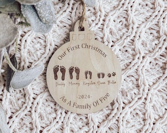 Family Ornament Footprint 2025, First Christmas as Family of, Family ornament with Dog Paw, New baby ornament, Family of four Xmas Ornament