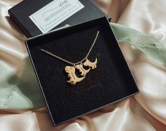 Dino Charm Necklace, Mama and baby name charm, dinosaur family pendant, baby dino charm, new mom gift, stainless steel T-rex tyrannosaurus