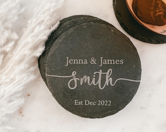 Personalized Slate Coaster Set, Mr & Mrs Gift, engagement gift, newlywed gift for sister, best friend bridal shower, last name present