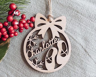 Ballerina Slippers Christmas Ornament, Gift for ballet dancer, Wooden ballet dancer tree ornament, Dance lover gift, personalized ballerina