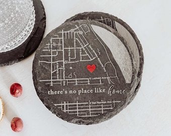 Custom city map coaster, 4 pack, engraved city, wedding gift for couple, 10th wedding anniversary, first home present, new home gifts