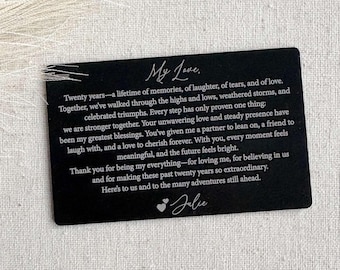 Personalized 20th Anniversary Wallet Card for Husband: Engraved Aluminum