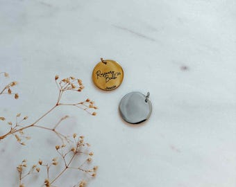 Personalized quote on charm, gold disc engraved with name, Bible Verse jewelry, Choose Joy inspirational jewelry, date engraved tag