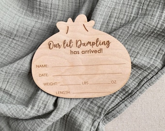 Little Dumpling Announcement sign, dumpling baby shower, New baby Birth Stat, wooden name sign for hospital, engraved baby name announcement