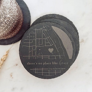 Custom city map coaster, 4 pack, engraved city, wedding gift for couple, 10th wedding anniversary, first home present, new home gifts