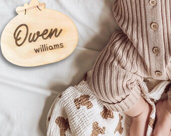 Dumpling Baby Name Sign: Engraved Birch Birth Announcement