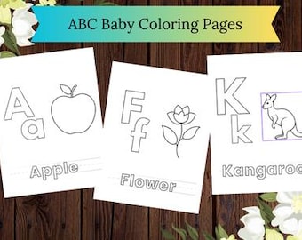 54-Page ABC Coloring Book for Kids, Alphabet, Coloring Pages, Pre-School Coloring, First Baby Alphabet Book, Printable PDF