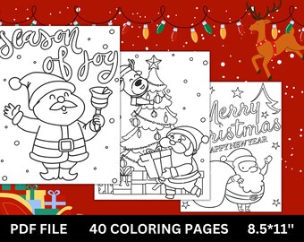 40 Christmas Coloring Pages for Kids, Printable Pages for Kids, Digital Download, PDF