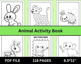 Animals activity book for kids, 118 Printable Pages for Kids and Toddlers, Digital Download, PDF