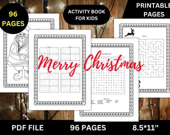 Amazing Christmas Activity Book, 96 Printable Pages For Kids, Sudoku, Maze, Coloring Pages, Wordsearch Instant Download!
