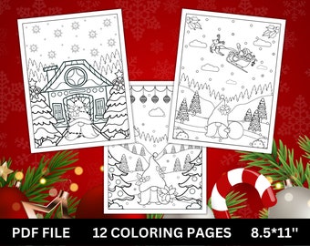 Gnome Christmas Coloring Book for Kids, 12 Printable Pages for Kids, Digital Download, PDF