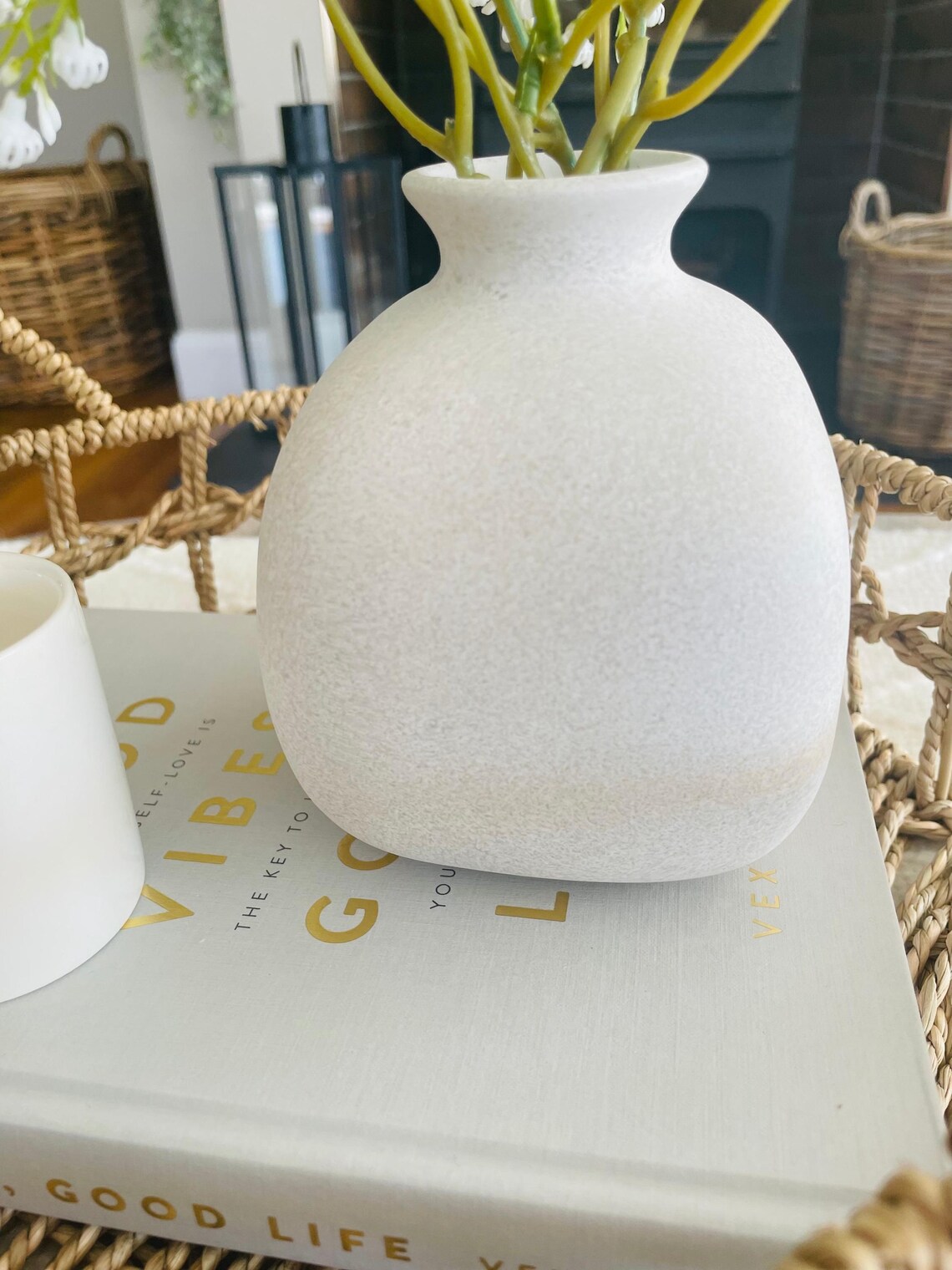 Tasha Textured Vase Neutral Rustic Modern Country Style Vase New