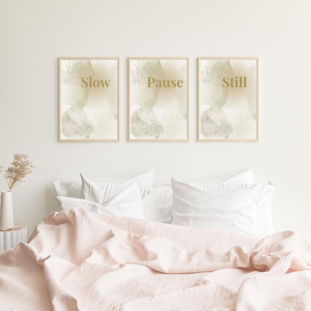 Pause In Wall Slow Pause Still Printable Wall Art Set of 3 | Neutral Abstract Text ...