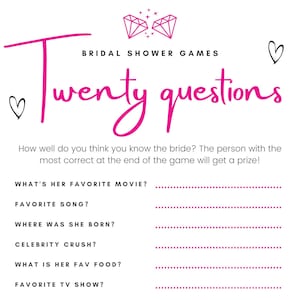 Twenty Questions Bridal Shower Game**DIGITAL DOWNLOAD**