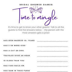 BLUE Time to Mingle Ice-Breaker Bridal Shower Game **DIGITAL DOWNLOAD**