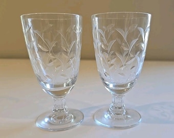 Fostoria Glass Holly Pattern Juice Glass Stem Etched 2pc
