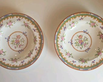 2 Vintage Coalport Porcelain 9” Salad Bowls Plates Broadway Pattern #7175 18K18