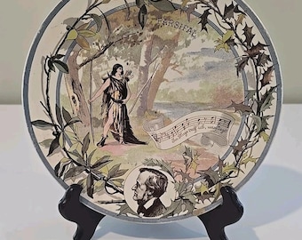 Antique French Faience Sarreguemines Plate w/ Music Notes - Richard Wagner 2H
