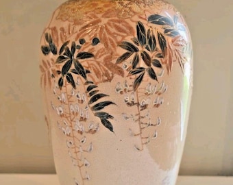 Antique Satsuma Pottery Vase Japan Meiji 1868-1912 Wisteria Gold 16"