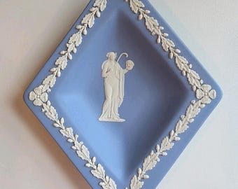 Vintage Wedgwood Jasperware Diamond Shaped Blue Trinket Dish Ashtray 4.5" x 5.5"
