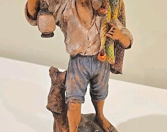 RARE 1950 Italian Neapolitan Handmade & Painted Terracotta Fisherman Signed
