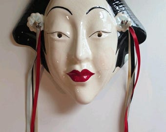 Clay Art Claudia Cohen Porcelain Wall Mask Signed 1980 Cast of Thousands