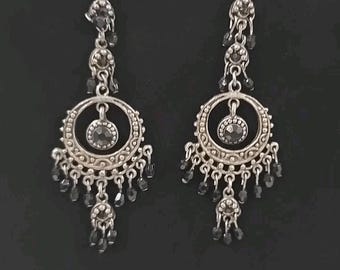 Silver Tone Crystal Large Dangle Earrings