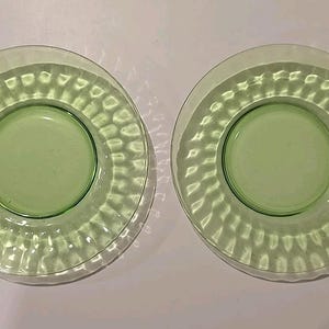 VTG Clear Federal Green Glass Thumbprint Vaseline Uranium Glass Lunch Plate 8&quot;