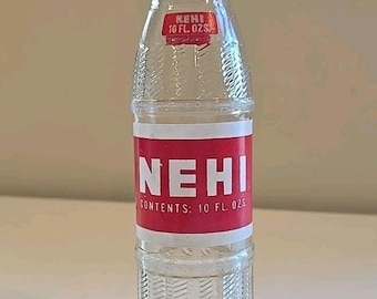 NEHI Beverages Soda Pop Bottle Clear Glass Ribbed Sides 10 oz Vintage 1970's