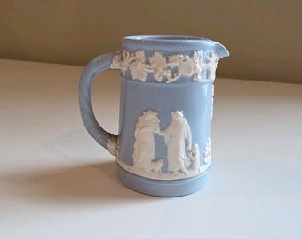Wedgwood Embossed Queensware Cream Blue Lavender 2 in. Miniature Pitcher Jug