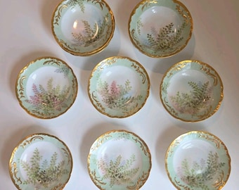 Antique Limoges 5.5" Scalloped Floral Design Dish Heavy Gold Trim Set of 12