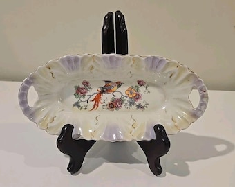 Registered Celebrate Lusterware Chelsea Bird Relish/Butter Dish Made in Germany