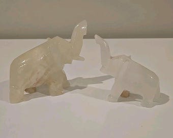 Lot of two Elephants Figures Figurines Stone Vintage Mom And Baby