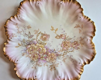 Antique A Lanternier Limoges France Plate Floral Gold Gilt Scalloped Plate