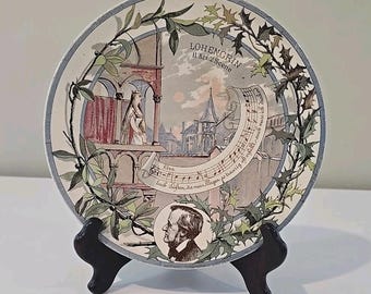 Antique French Faience Sarreguemines Plate w/ Music Notes - Richard Wagner