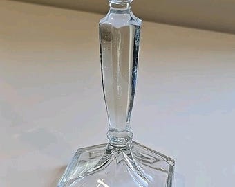 Vintage Clear Pressed Glass Candle Holder Hexagon Base 8-1/2 Inches