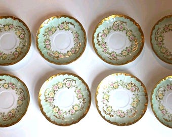 19th Century Elite Limoges France 5.5" Hand Decorated Saucers w/ Roses 8pcs